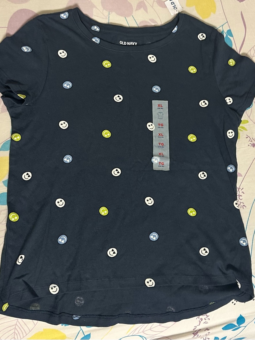 Old Navy Navy Short-Sleeve Tee with Smiley Dot Print